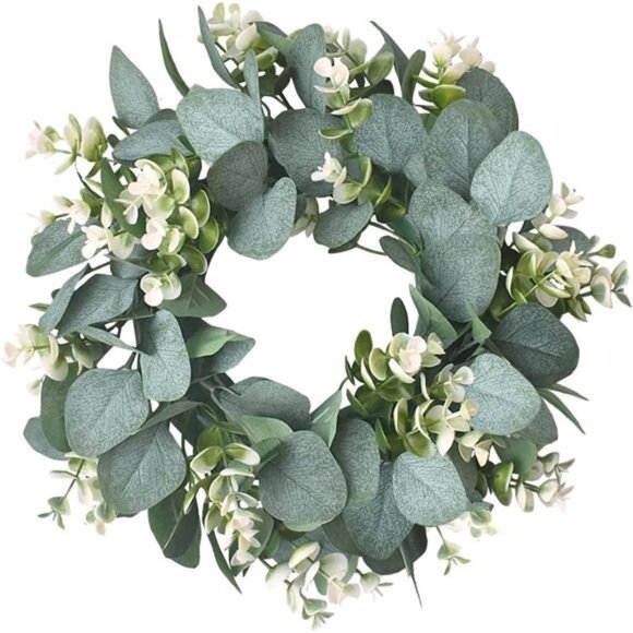 12" Artificial Eucalyptus Wreath for Front Door Small Spring Summer Wreath - Picture 1 of 8